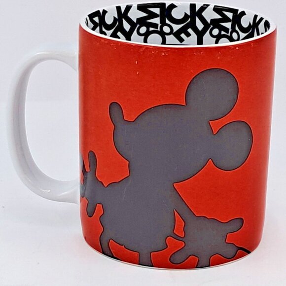 Disney Mickey Mouse Silhouette Mug Red Black Text Print Coffee Cup Minimalist - Picture 1 of 6